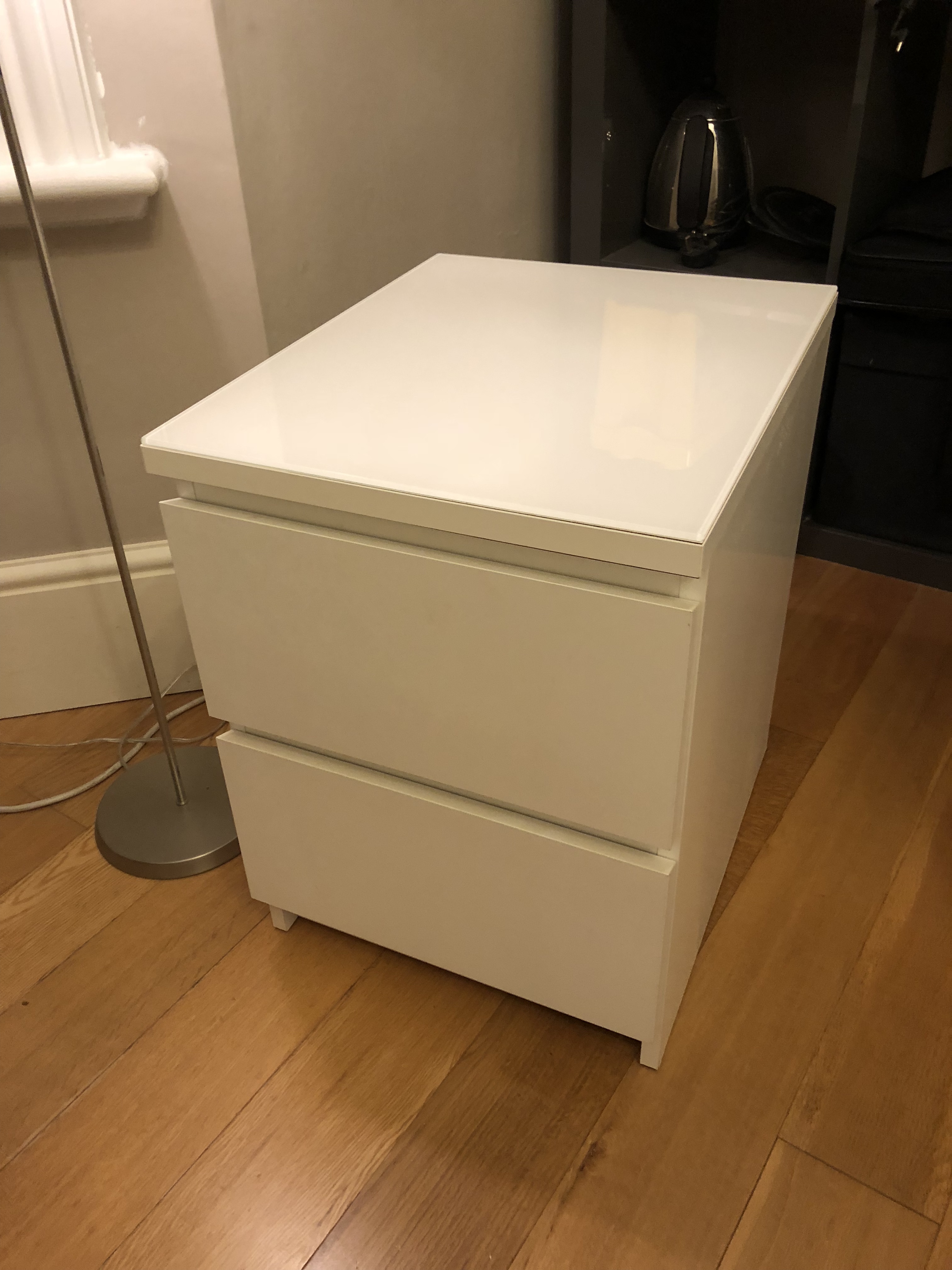 Ikea Malm 2 Drawer Bedside Cabinet With Glass Top Wanted Offered